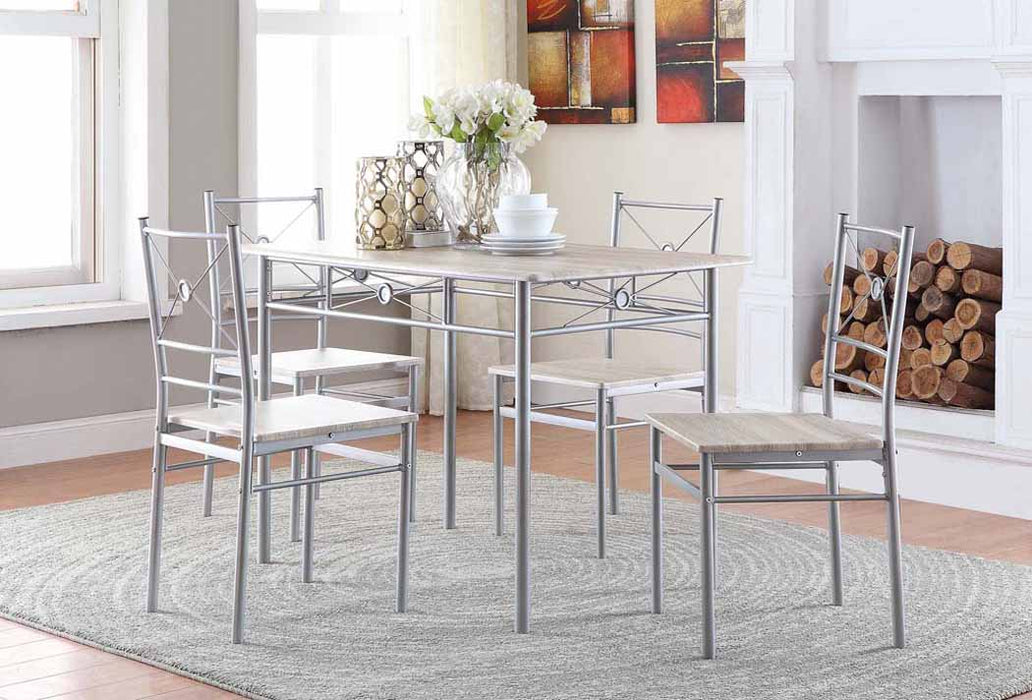 Anna Fontana 5-piece Rectangular Dining Set Brushed Silver - Wayne's Fine Furniture & Bedding (Jacksonville,FL)