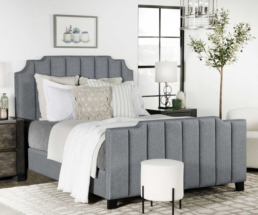 Fiona Upholstered Panel Bed Light Grey