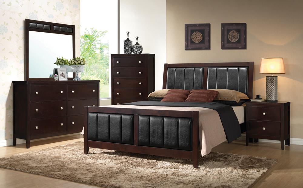 Carlton Eastern King Upholstered Bed Cappuccino and Black