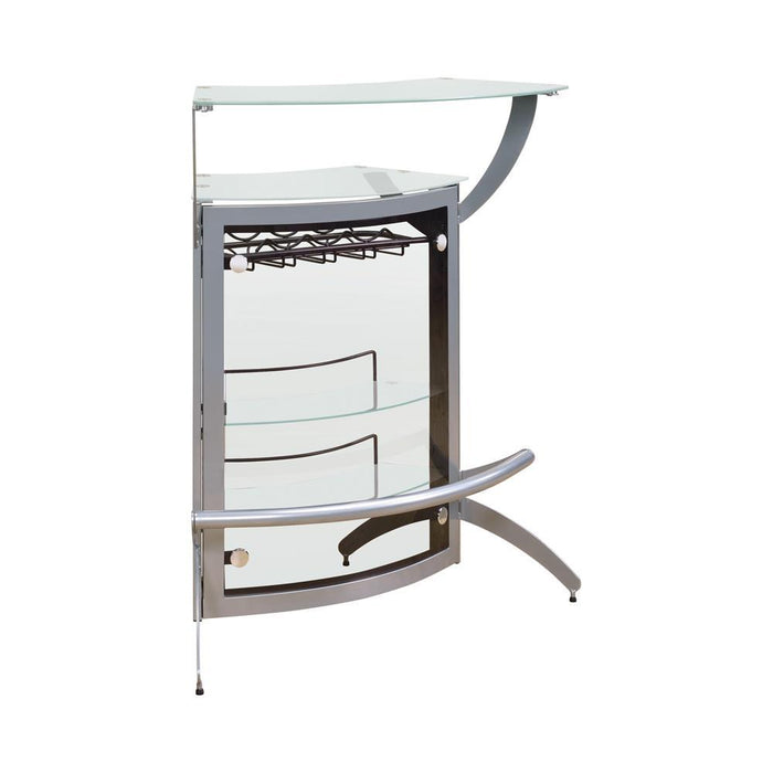 Dallas 2-shelf Home Bar Silver and Frosted Glass